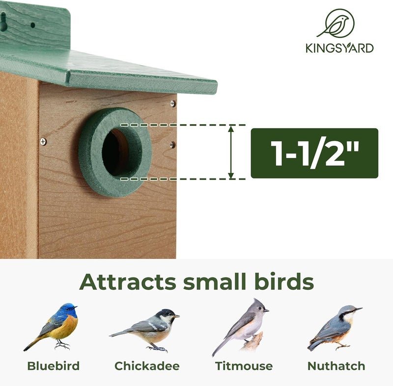 Kingsyard Recycled Plastic Bird House for Outdoor - Durable Nesting Box with Clear View Panel & Predator Guard for Bluebird Wren Swallow Finch, Green & Brown - Image 4
